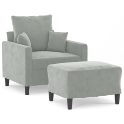 vidaXL Sessel mit Hocker Hellgrau 60 cm Samt