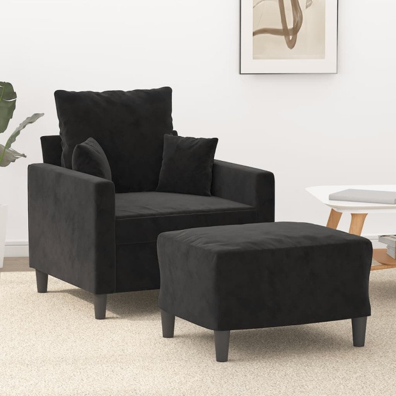 vidaXL Sessel mit Hocker Schwarz 60 cm Samt vidaXL Sessel mit Hocker Schwarz 60 cm Samt