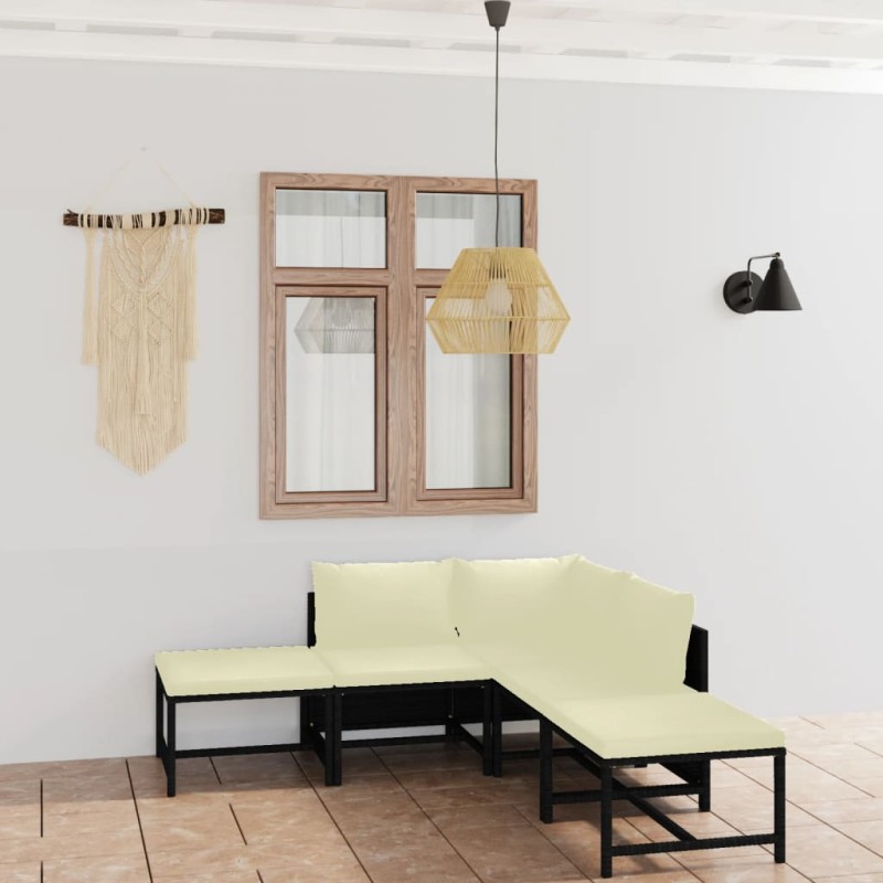 6-tlg. Garten-Lounge-Set mit Kissen Poly Rattan Schwarz 6-tlg. Garten-Lounge-Set mit Kissen Poly Rattan Schwarz