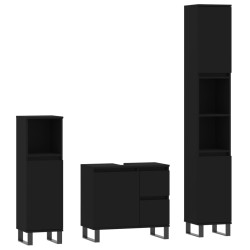 vidaXL 3-tlg. Badmöbel-Set Schwarz Holzwerkstoff