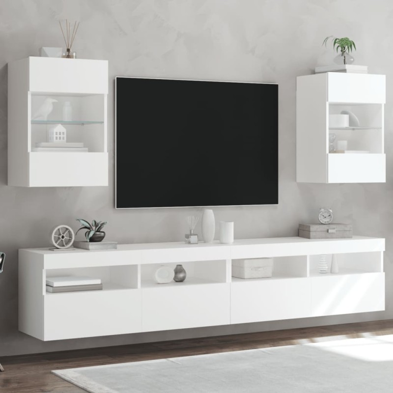 vidaXL TV-Wandschränke mit LED-Leuchten 2 Stk. Weiß 40x30x60,5 cm vidaXL TV-Wandschränke mit LED-Leuchten 2 Stk. Weiß 40x30x60,5 cm