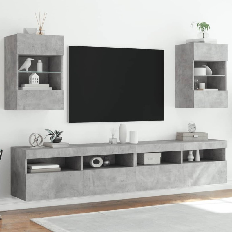 vidaXL TV-Wandschränke mit LED-Leuchten 2 Stk. Betongrau 40x30x60,5 cm vidaXL TV-Wandschränke mit LED-Leuchten 2 Stk. Betongrau 40x30x60,5 cm