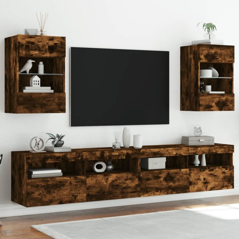 vidaXL TV-Wandschränke mit LED-Leuchten 2 Stk. Räuchereiche vidaXL TV-Wandschränke mit LED-Leuchten 2 Stk. Räuchereiche