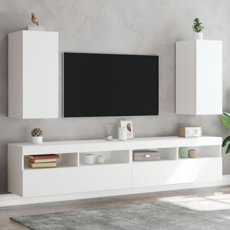 vidaXL TV-Wandschränke mit LED-Leuchten 2 Stk. Weiß 30,5x35x70 cm
