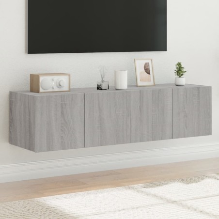 vidaXL TV-Wandschränke mit LED-Leuchten 2 Stk. Grau Sonoma 60x35x31 cm