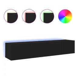 vidaXL TV-Wandschränke mit LED-Leuchten 2 Stk. Schwarz 80x35x31 cm