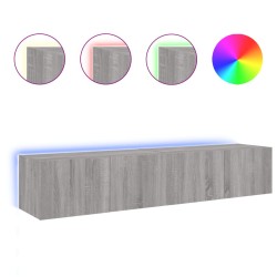 vidaXL TV-Wandschränke mit LED-Leuchten 2 Stk. Grau Sonoma 80x35x31 cm