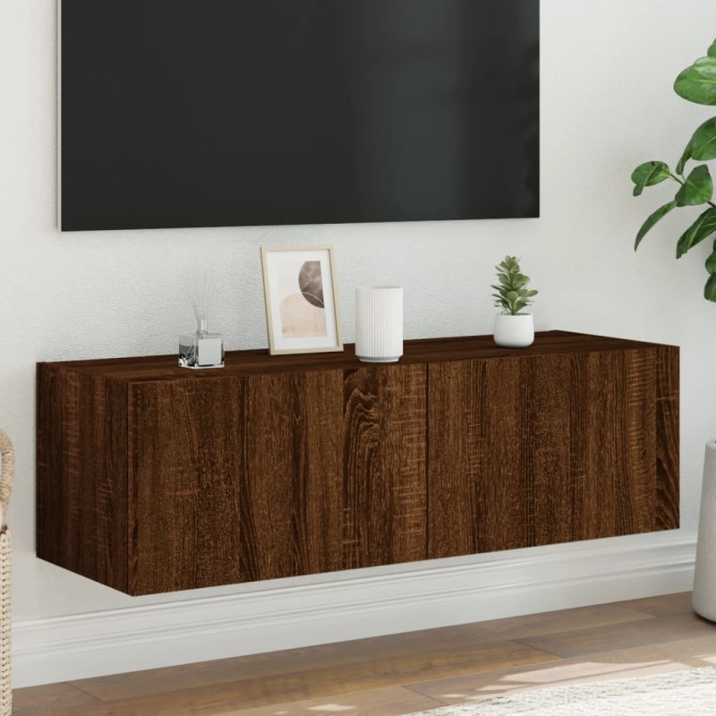 vidaXL TV-Wandschrank mit LED-Leuchten Braun Eichen-Optik 100x35x31 cm vidaXL TV-Wandschrank mit LED-Leuchten Braun Eichen-Optik 100x35x31 cm