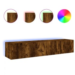 vidaXL TV-Wandschränke mit LED-Leuchten 2 Stk. Räuchereiche 80x35x31cm