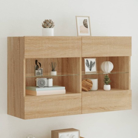 vidaXL TV-Wandschrank mit LED-Leuchten Sonoma-Eiche 98,5x30x60,5 cm