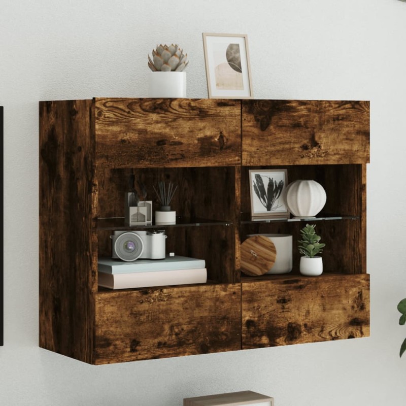 vidaXL TV-Wandschrank mit LED-Leuchten Räuchereiche 78,5x30x60,5 cm vidaXL TV-Wandschrank mit LED-Leuchten Räuchereiche 78,5x30x60,5 cm