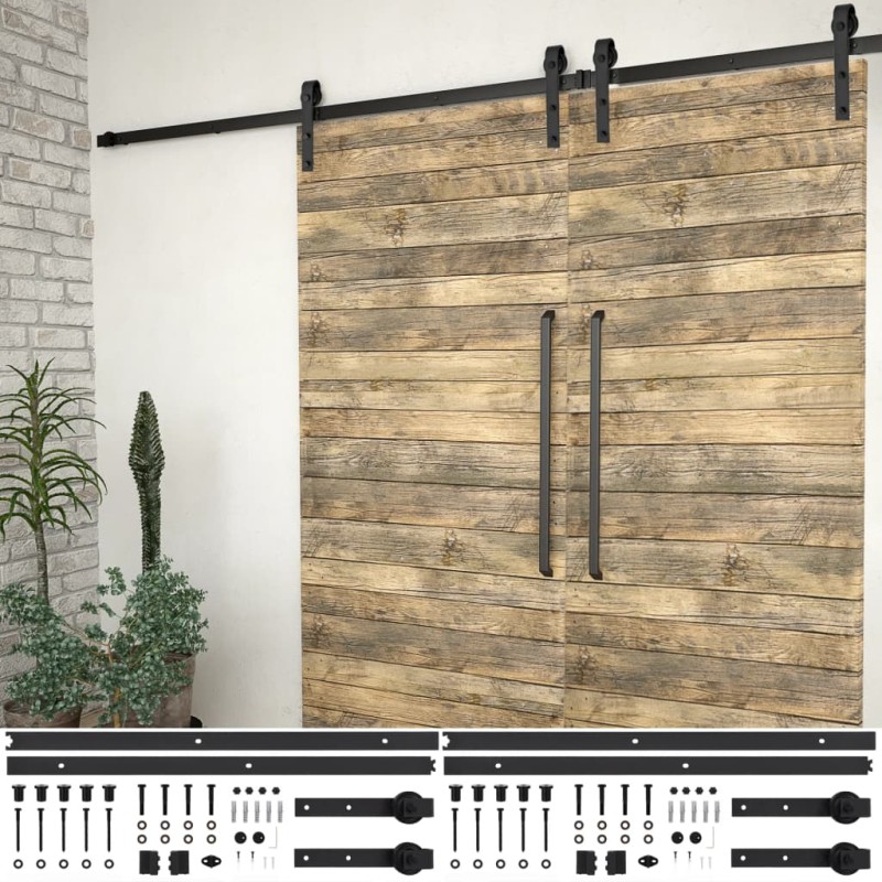 Schiebetür-Beschlagsätze 2 Stk. 200 cm Stahl Schwarz Schiebetür-Beschlagsätze 2 Stk. 200 cm Stahl Schwarz