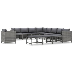 vidaXL 12-tlg. Garten-Lounge-Set mit Kissen Poly Rattan Grau