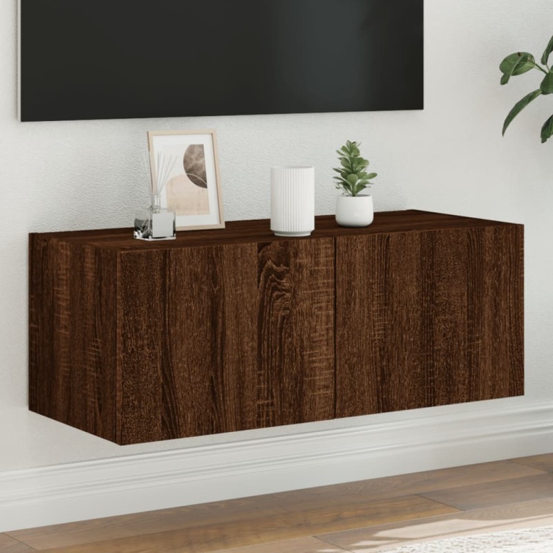 vidaXL TV-Wandschrank mit LED-Leuchten Braun Eichen-Optik 80x35x31 cm vidaXL TV-Wandschrank mit LED-Leuchten Braun Eichen-Optik 80x35x31 cm