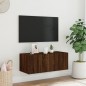 vidaXL TV-Wandschrank mit LED-Leuchten Braun Eichen-Optik 80x35x31 cm vidaXL TV-Wandschrank mit LED-Leuchten Braun Eichen-Optik 80x35x31 cm