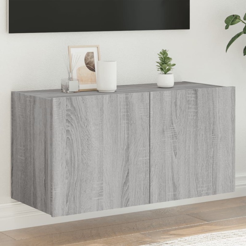 vidaXL TV-Wandschrank mit LED-Leuchten Grau Sonoma 80x35x41 cm vidaXL TV-Wandschrank mit LED-Leuchten Grau Sonoma 80x35x41 cm