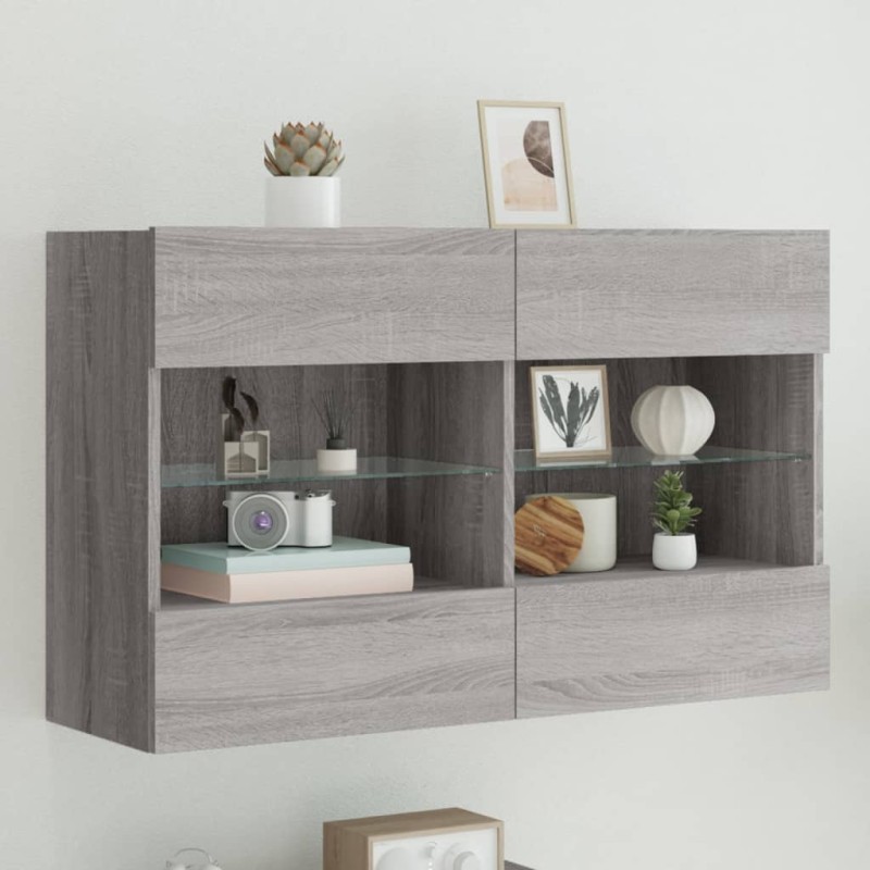 vidaXL TV-Wandschrank mit LED-Leuchten Grau Sonoma 98,5x30x60,5 cm vidaXL TV-Wandschrank mit LED-Leuchten Grau Sonoma 98,5x30x60,5 cm