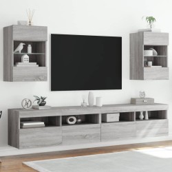 vidaXL TV-Wandschränke mit LED-Leuchten 2 Stk. Grau Sonoma