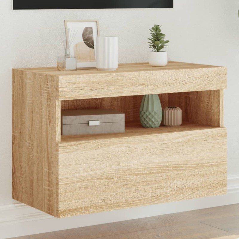 vidaXL TV-Wandschrank mit LED-Leuchten Sonoma-Eiche 60x30x40 cm vidaXL TV-Wandschrank mit LED-Leuchten Sonoma-Eiche 60x30x40 cm