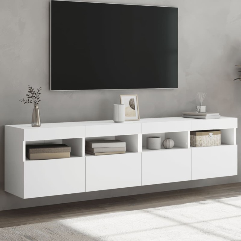 vidaXL TV-Wandschränke mit LED-Leuchten 2 Stk. Weiß 80x30x40 cm vidaXL TV-Wandschränke mit LED-Leuchten 2 Stk. Weiß 80x30x40 cm