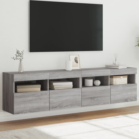 vidaXL TV-Wandschränke mit LED-Leuchten 2 Stk. Grau Sonoma 80x30x40 cm