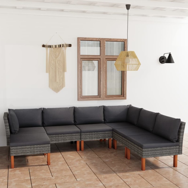 7-tlg. Garten-Lounge-Set mit Kissen Poly Rattan Grau 7-tlg. Garten-Lounge-Set mit Kissen Poly Rattan Grau