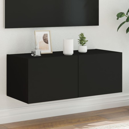vidaXL TV-Wandschrank mit LED-Leuchten Schwarz 80x35x31 cm