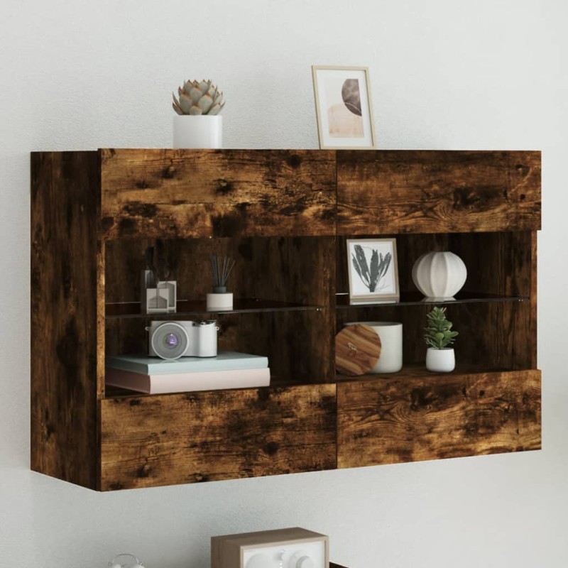 vidaXL TV-Wandschrank mit LED-Leuchten Räuchereiche 98,5x30x60,5 cm vidaXL TV-Wandschrank mit LED-Leuchten Räuchereiche 98,5x30x60,5 cm