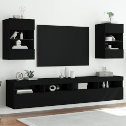 vidaXL TV-Wandschränke mit LED-Leuchten 2 Stk. Schwarz 40x30x60,5 cm
