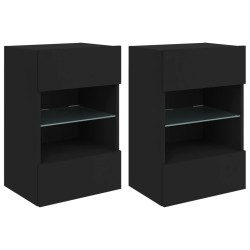 vidaXL TV-Wandschränke mit LED-Leuchten 2 Stk. Schwarz 40x30x60,5 cm