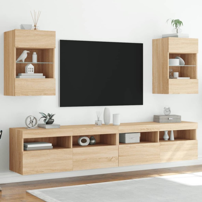 vidaXL TV-Wandschränke mit LED-Leuchten 2 Stk. Sonoma-Eiche vidaXL TV-Wandschränke mit LED-Leuchten 2 Stk. Sonoma-Eiche
