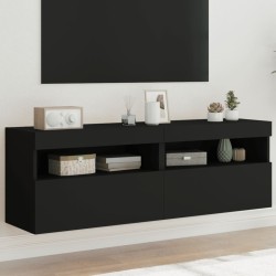 vidaXL TV-Wandschränke mit LED-Leuchten 2 Stk. Schwarz 60x30x40 cm