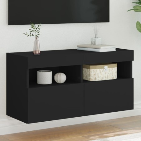 vidaXL TV-Wandschrank mit LED-Leuchten Schwarz 80x30x40 cm