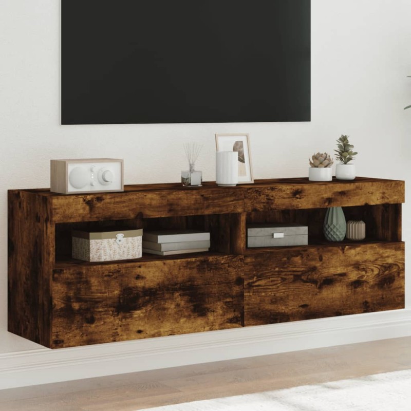 vidaXL TV-Wandschränke mit LED-Leuchten 2 Stk. Räuchereiche 60x30x40cm vidaXL TV-Wandschränke mit LED-Leuchten 2 Stk. Räuchereiche 60x30x40cm