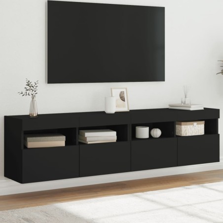 vidaXL TV-Wandschränke mit LED-Leuchten 2 Stk. Schwarz 80x30x40 cm