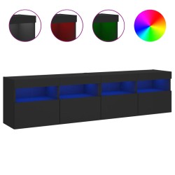 vidaXL TV-Wandschränke mit LED-Leuchten 2 Stk. Schwarz 80x30x40 cm