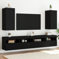 vidaXL TV-Wandschränke mit LED-Leuchten 2 Stk. Schwarz 30,5x35x70 cm