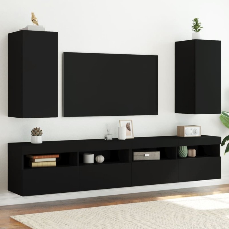 vidaXL TV-Wandschränke mit LED-Leuchten 2 Stk. Schwarz 30,5x35x70 cm vidaXL TV-Wandschränke mit LED-Leuchten 2 Stk. Schwarz 30,5x35x70 cm