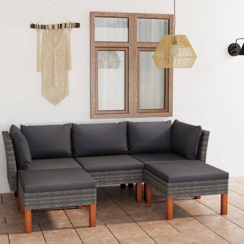 5-tlg. Garten-Lounge-Set mit Kissen Poly Rattan Grau 5-tlg. Garten-Lounge-Set mit Kissen Poly Rattan Grau