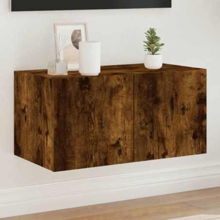 vidaXL TV-Wandschrank mit LED-Leuchten Räuchereiche 60x35x31 cm