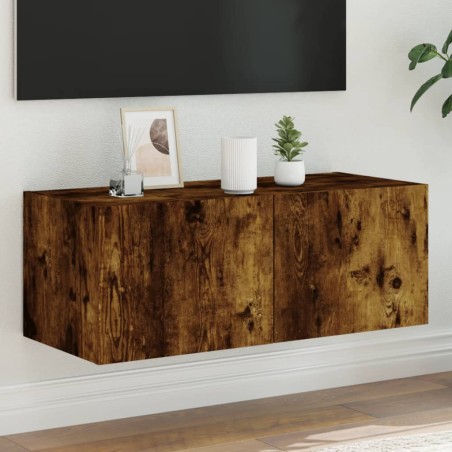 vidaXL TV-Wandschrank mit LED-Leuchten Räuchereiche 80x35x31 cm