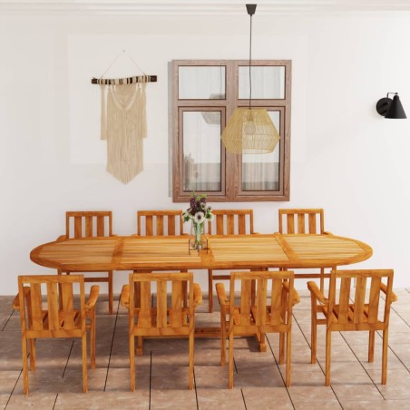9-tlg. Garten-Essgruppe Teak Massivholz