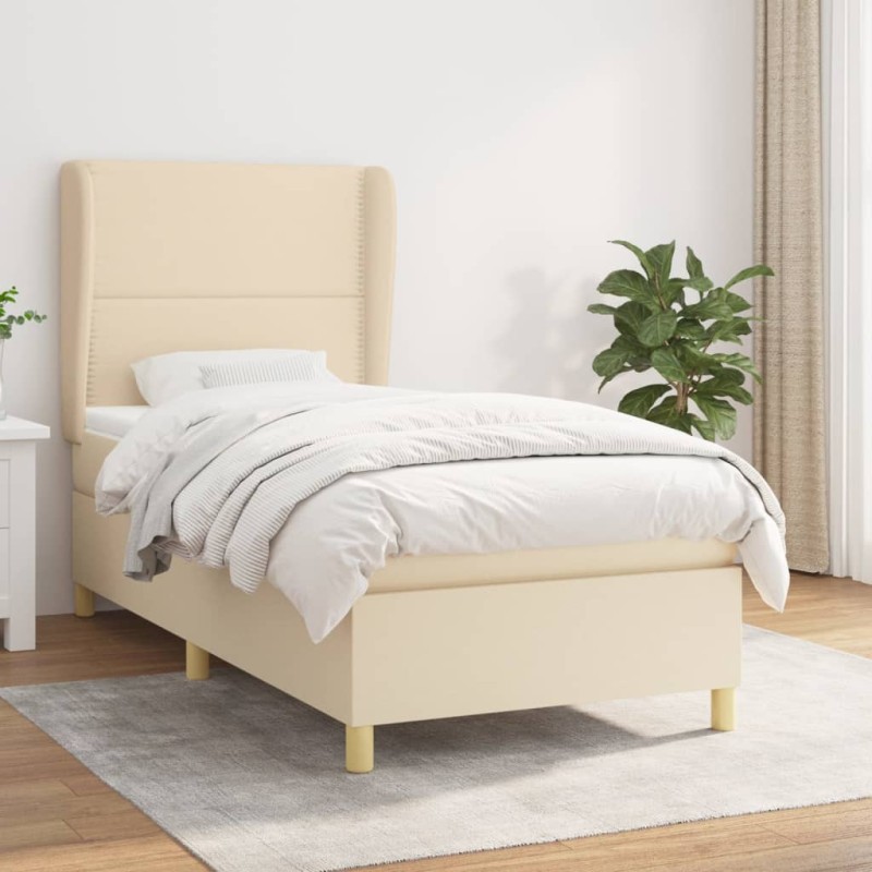 vidaXL Boxspringbett mit Matratze Creme 90x200 cm Stoff vidaXL Boxspringbett mit Matratze Creme 90x200 cm Stoff