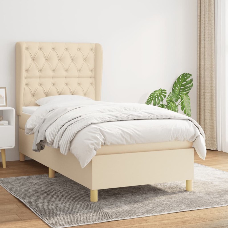 vidaXL Boxspringbett mit Matratze Creme 80x200 cm Stoff vidaXL Boxspringbett mit Matratze Creme 80x200 cm Stoff