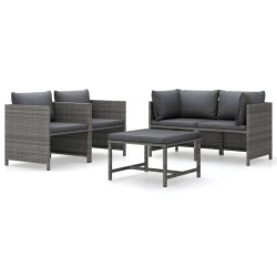 5-tlg. Garten-Lounge-Set mit Kissen Poly Rattan Grau
