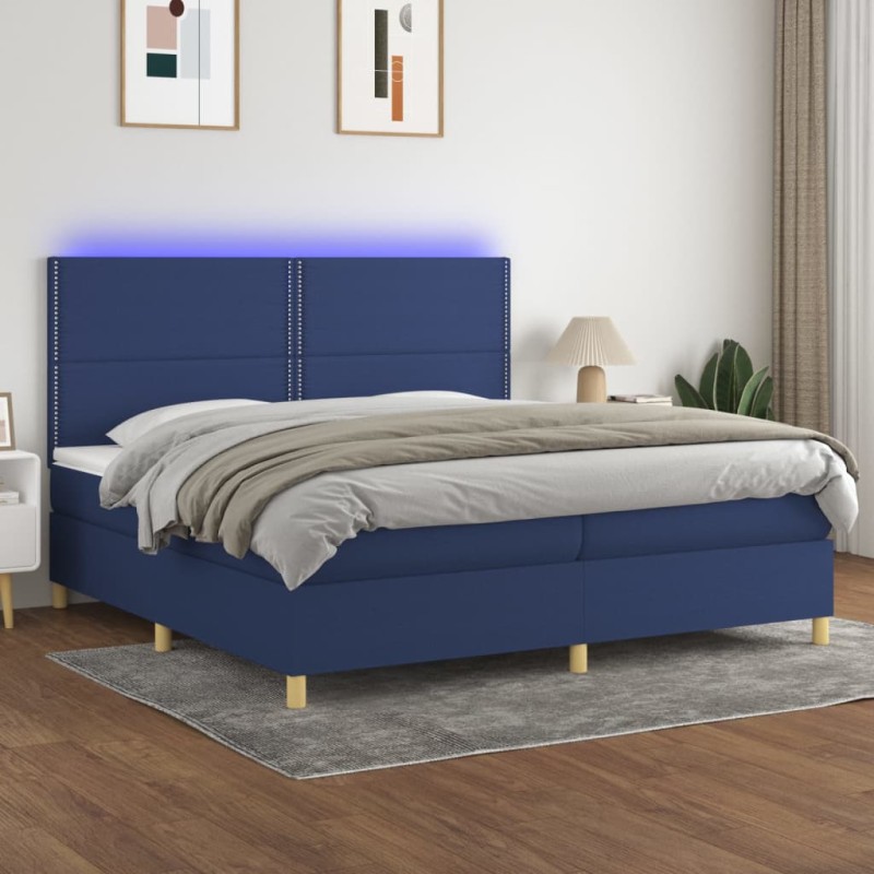 vidaXL Boxspringbett mit Matratze & LED Blau 200x200 cm Stoff vidaXL Boxspringbett mit Matratze & LED Blau 200x200 cm Stoff