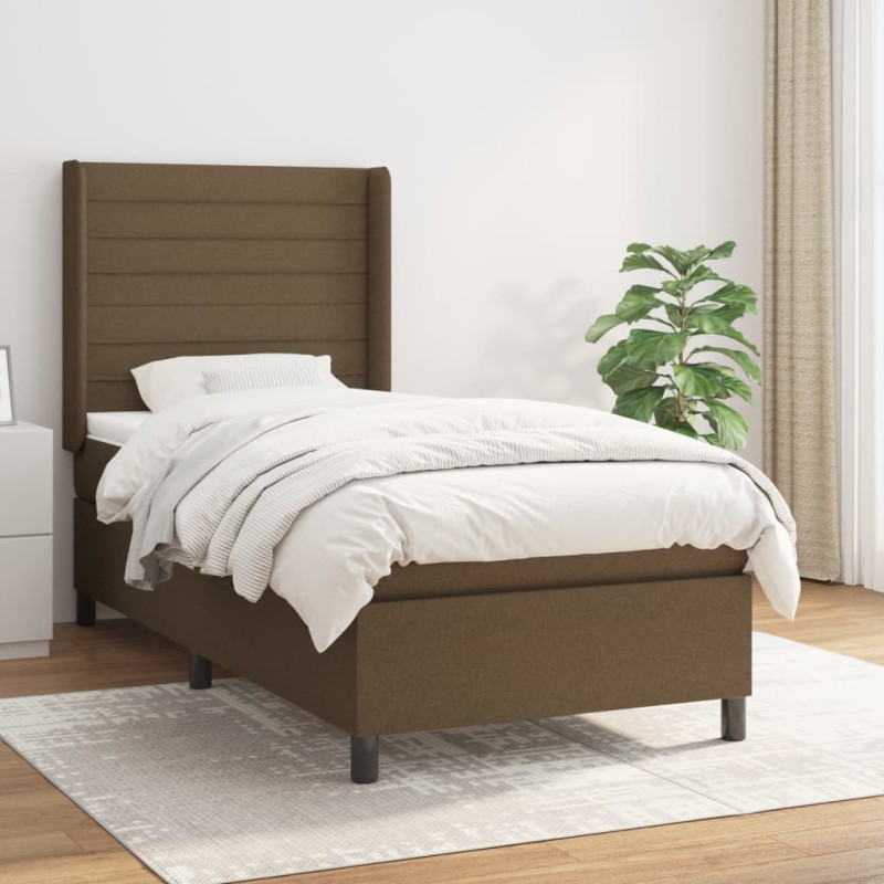vidaXL Boxspringbett mit Matratze Dunkelbraun 100x200 cm Stoff vidaXL Boxspringbett mit Matratze Dunkelbraun 100x200 cm Stoff