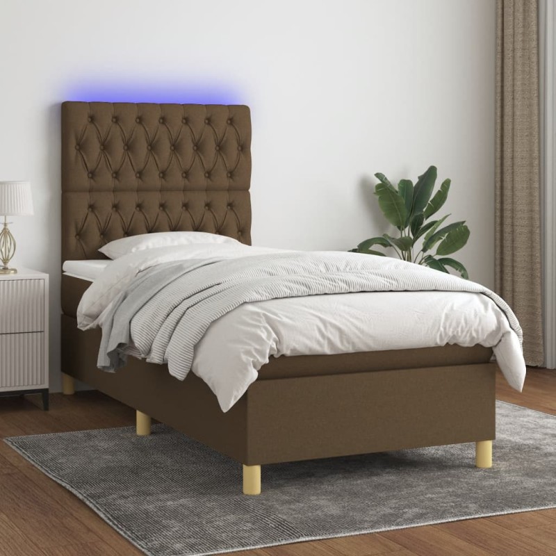 vidaXL Boxspringbett mit Matratze & LED Dunkelbraun 100x200 cm Stoff vidaXL Boxspringbett mit Matratze & LED Dunkelbraun 100x200 cm Stoff