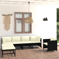 vidaXL 7-tlg. Garten-Lounge-Set mit Kissen Poly Rattan Schwarz