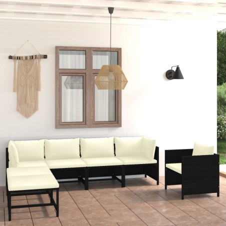 vidaXL 7-tlg. Garten-Lounge-Set mit Kissen Poly Rattan Schwarz